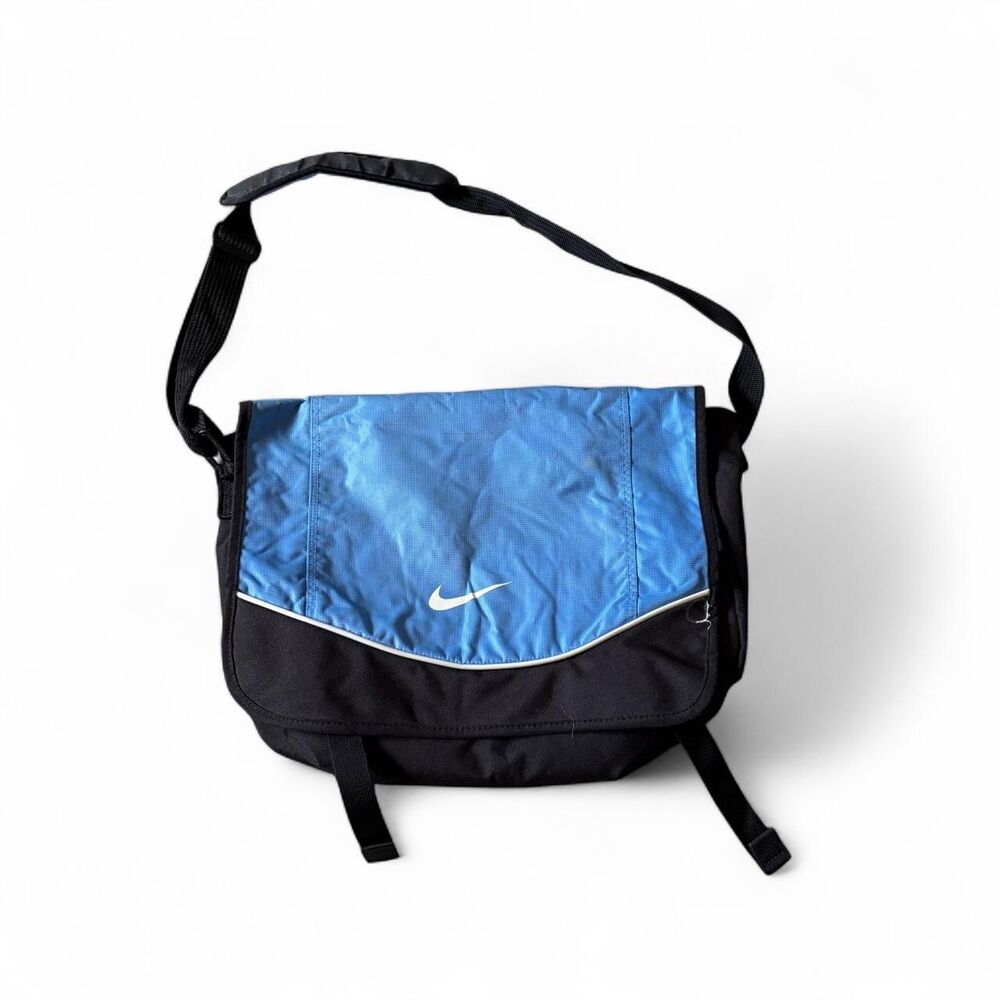 Vintage Y2K Nike Blue & Black Crossbody Messenger Bag White Swoosh Laptop Bag